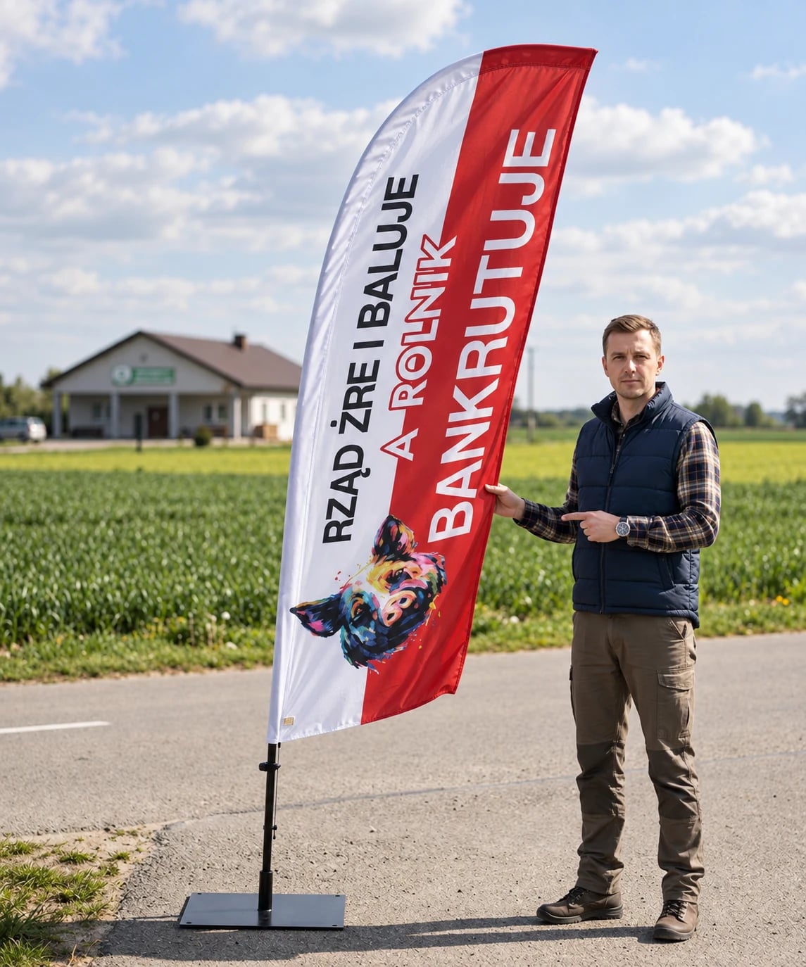 Flaga z masztem protest rolników nr 1